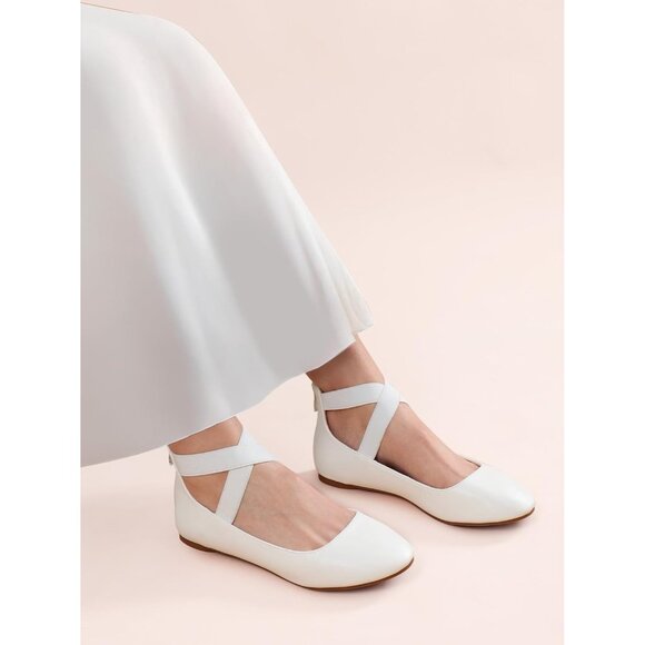 Dream Pairs Women White Faux Suede Flats Comfortable Elastic Ankle Straps Shoes - Picture 6 of 8